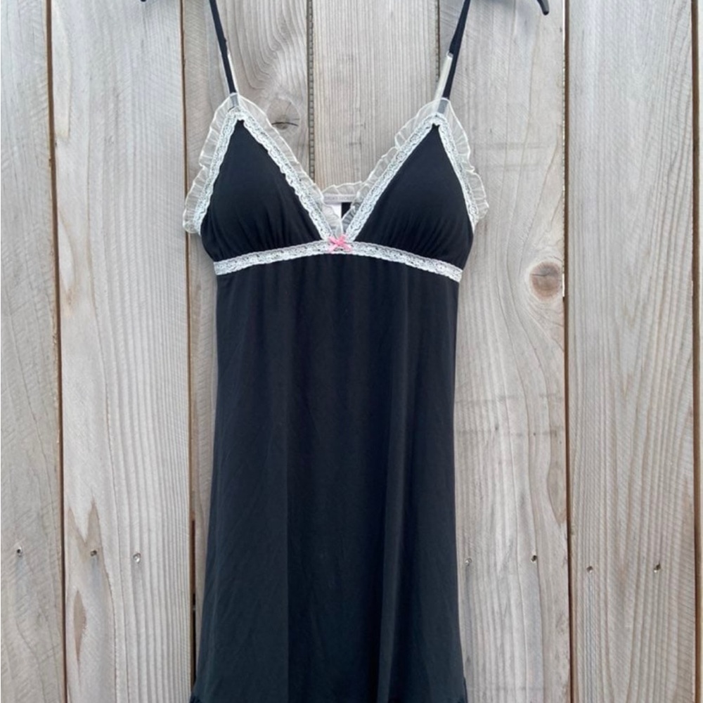 VINTAGE Victoria Secret Black Lace Trim Nightgown